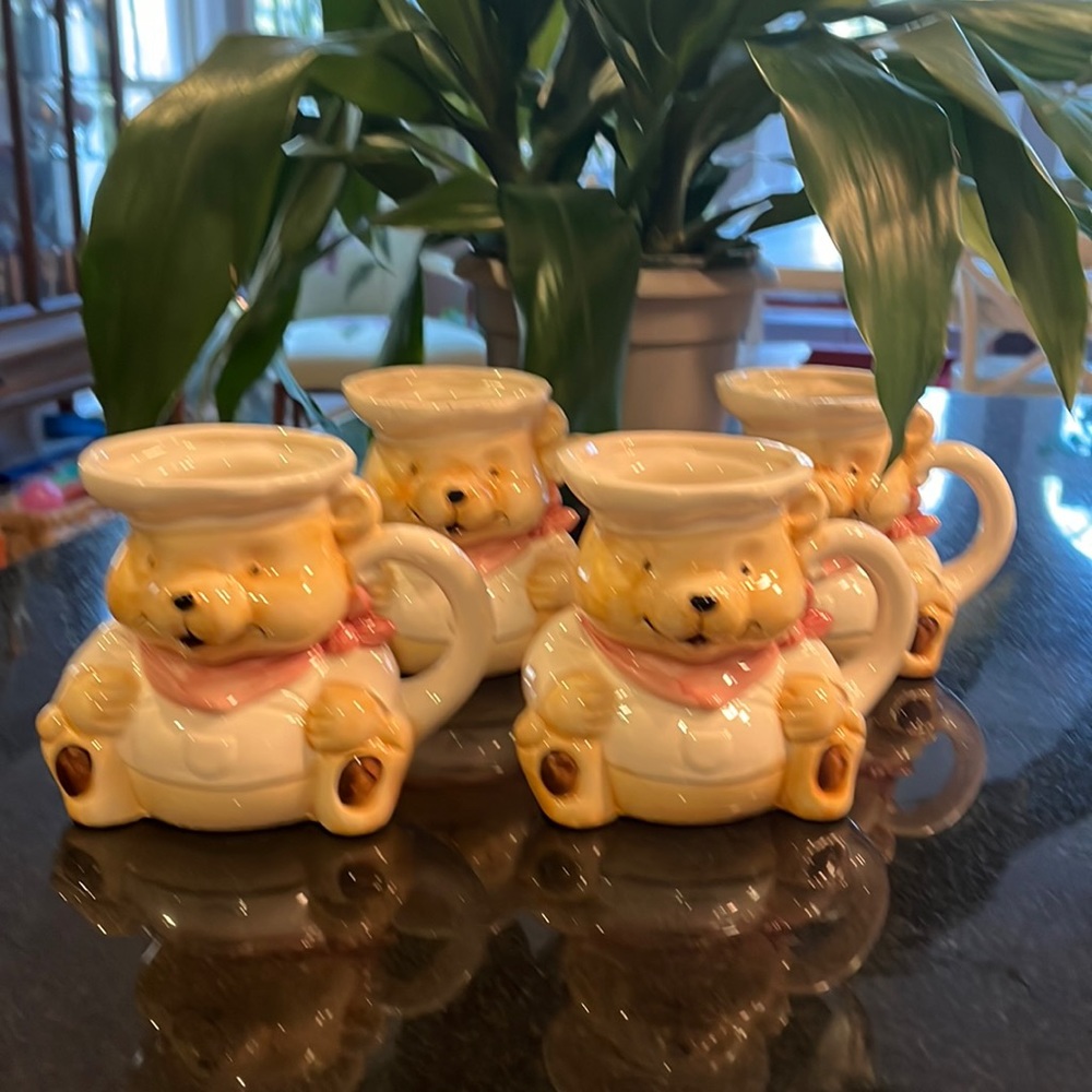 Vintage 1990s Teddy Bear Chef Decorative Mugs (Set of 4)